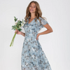 Tiera | Maxikleid mit geblümten Flatterärmeln aus Chiffon