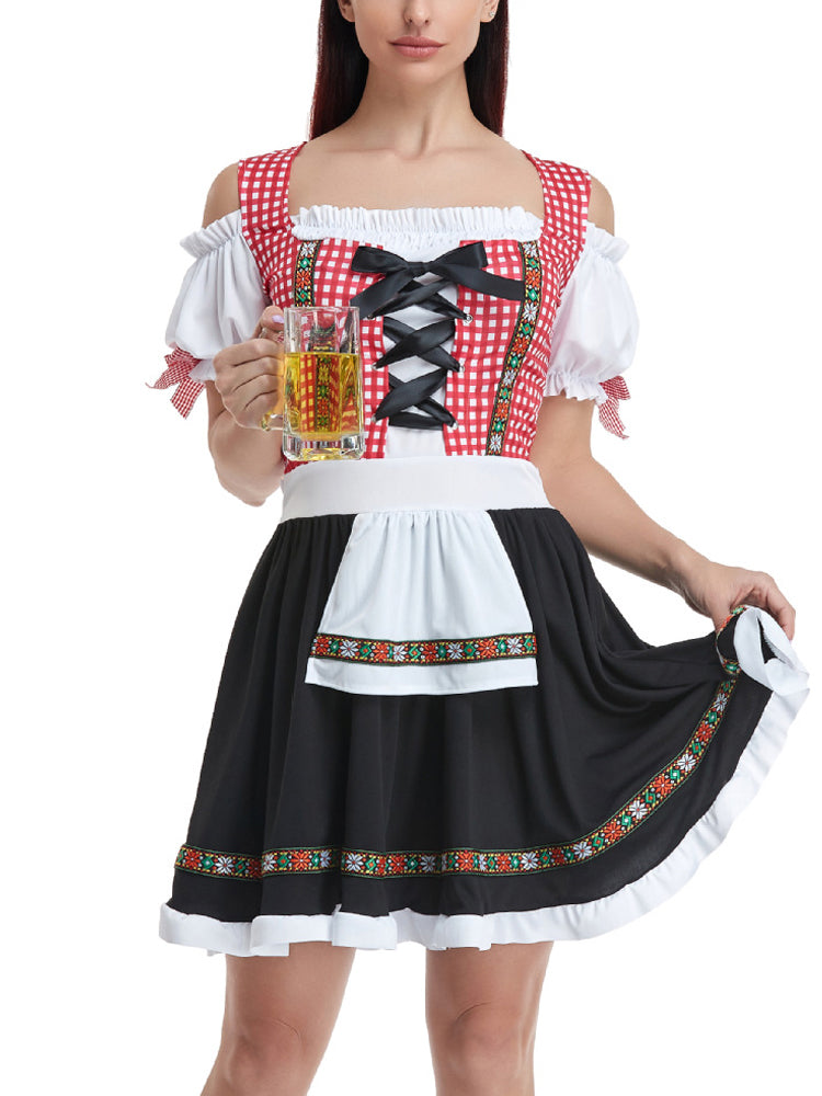 Kariertes Oktoberfest Dirndlkleid für Damen