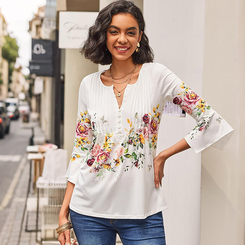 Adinna | Damenbluse mit V-Ausschnitt und Print