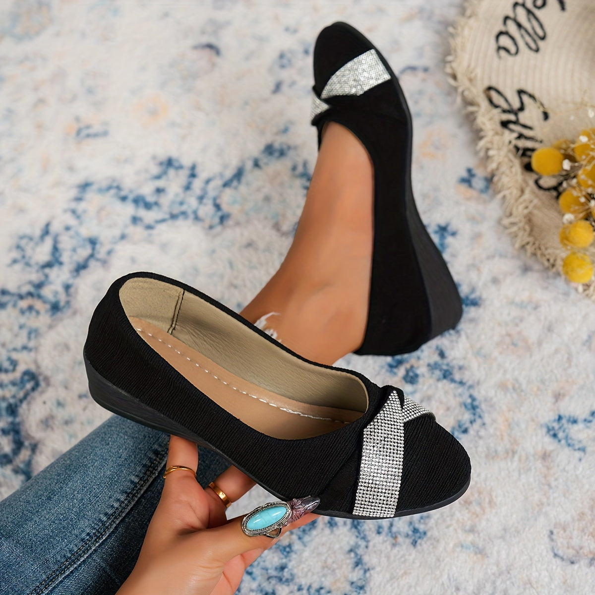Elsia | Elegante Kristall-Bogen-Keilabsatz-Sandalen