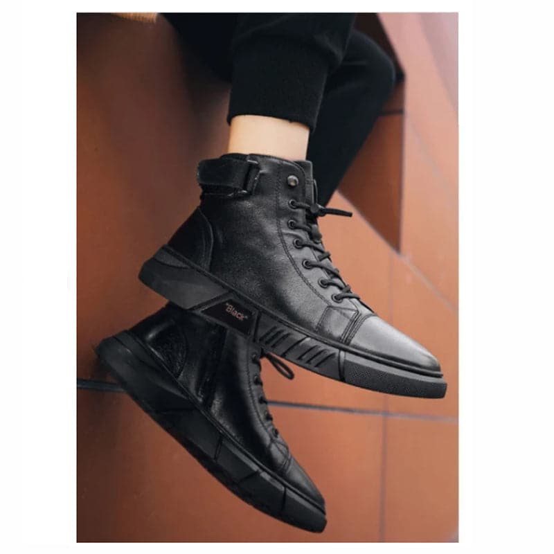 Ashton | Warme schwarze Lederstiefel