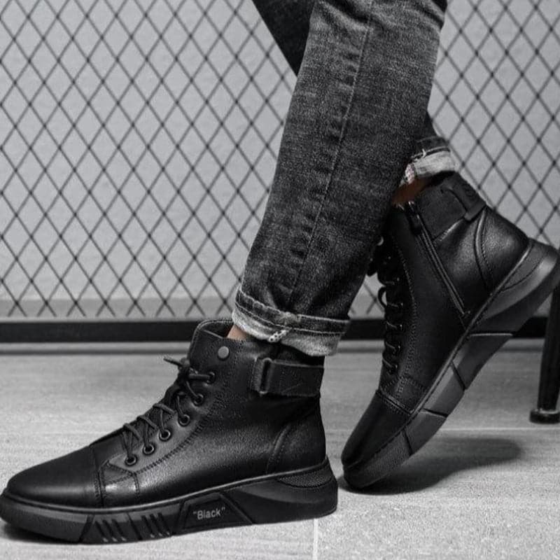 Ashton | Warme schwarze Lederstiefel