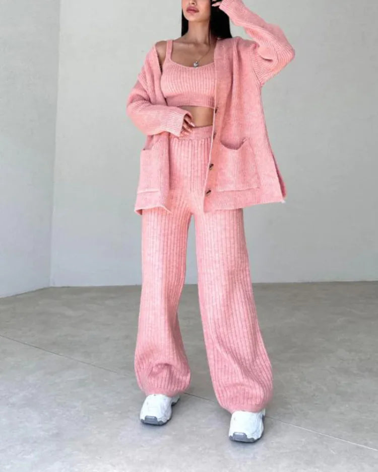 Isabella | dreiteiliges Strick-Set - Rosa / S