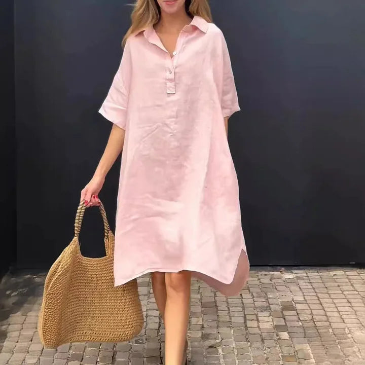 Zena | Luftiges Midikleid aus Leinen mit Kaskadensaum