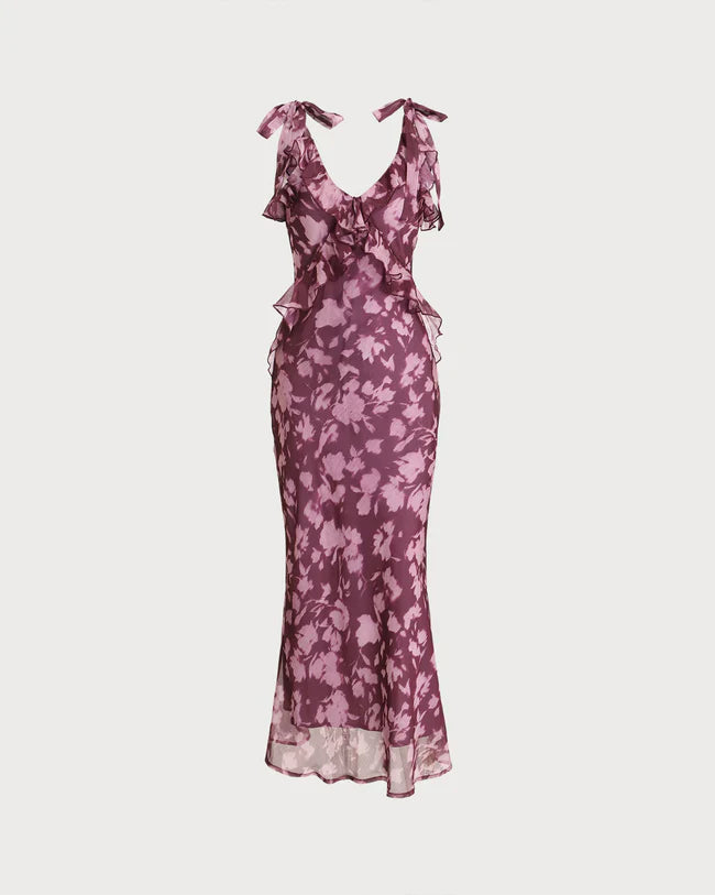 Gavia | Geblümtes Midikleid mit Rüschen und Bindeband