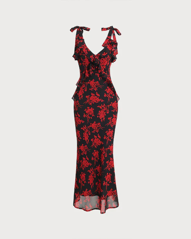 Gavia | Geblümtes Midikleid mit Rüschen und Bindeband