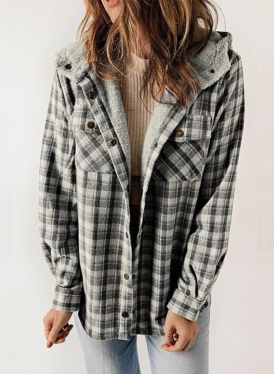 Grace™ | Plaid Jacke Langarm Schnalle Wolle mit Kapuze
