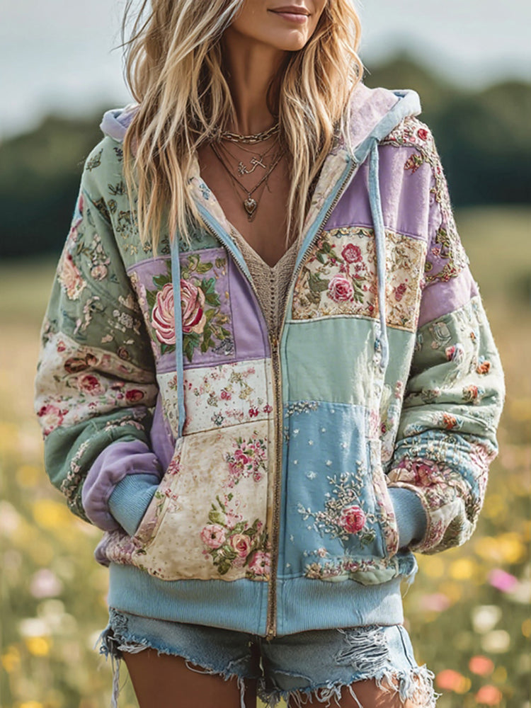 Florina | Kapuzenjacke mit Blumen- und Karomuster