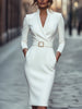 Wynter | Elegantes schwarzes Kleid, tailliert & mit Gürtel