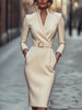 Wynter | Elegantes schwarzes Kleid, tailliert & mit Gürtel