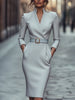 Wynter | Elegantes schwarzes Kleid, tailliert & mit Gürtel