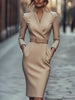 Wynter | Elegantes schwarzes Kleid, tailliert & mit Gürtel