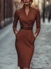 Wynter | Elegantes schwarzes Kleid, tailliert & mit Gürtel