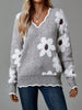 Xarina | V-Ausschnitt-Pullover mit Blumenmuster