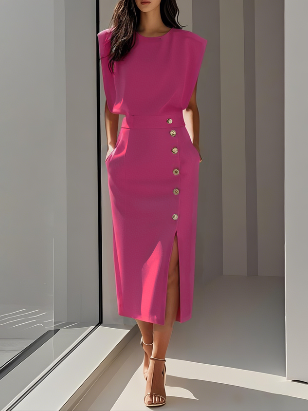 Nice | Einfarbiges Midikleid mit Knopfleiste