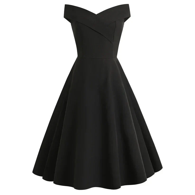 Vintage A-Linien Midi-Kleid mit Off-Shoulder-Design für Damen