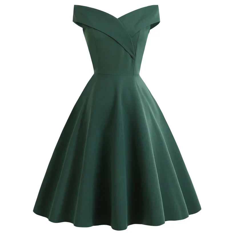 Vintage A-Linien Midi-Kleid mit Off-Shoulder-Design für Damen