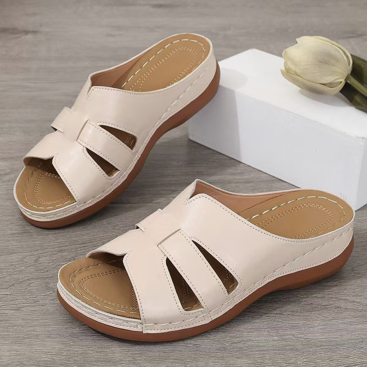 Mylah™ | Orthopädische Damenpantoffeln aus Leder mit offenen Zehen