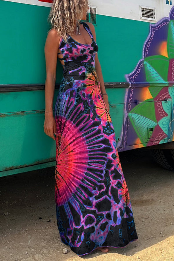 Talie | Tie-Dye Maxikleid mit Rückenschnürung