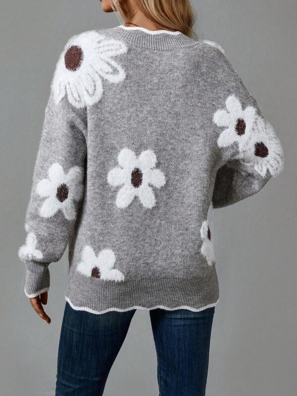 Xarina | V-Ausschnitt-Pullover mit Blumenmuster