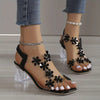 Rose | Damen Sandalen mit Blockabsatz und floralen Kristallen