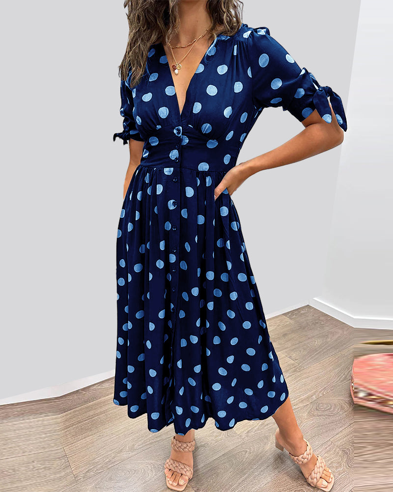 Caliste | Stilvolles Kleid mit Polka-Dots und tiefem V-Ausschnitt