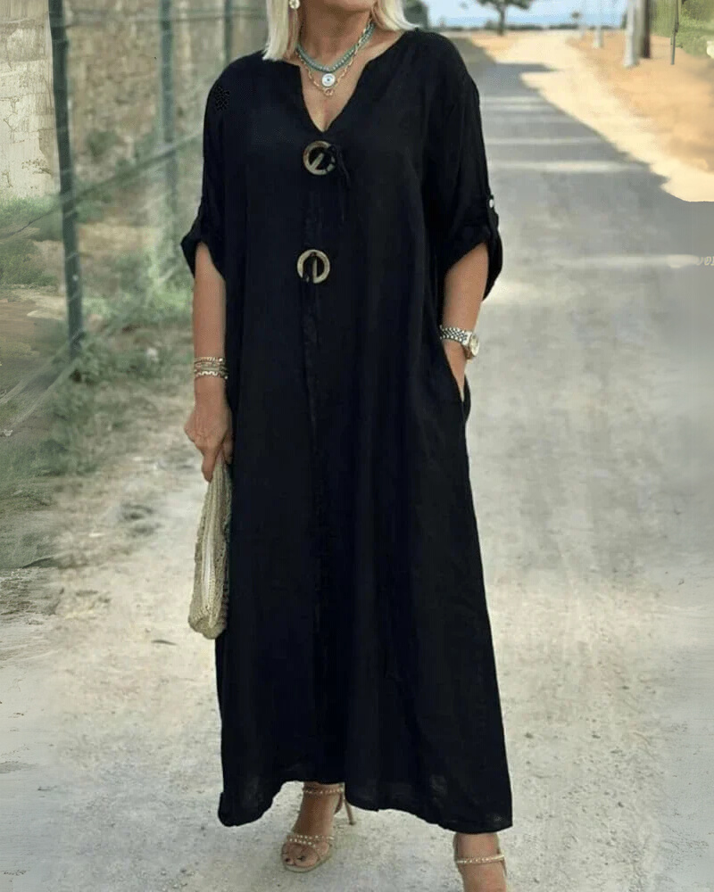 Bess | Leinenmischung Kaftankleid mit Knopfleiste