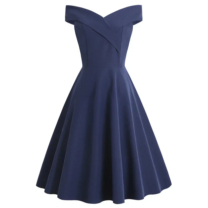 Vintage A-Linien Midi-Kleid mit Off-Shoulder-Design für Damen