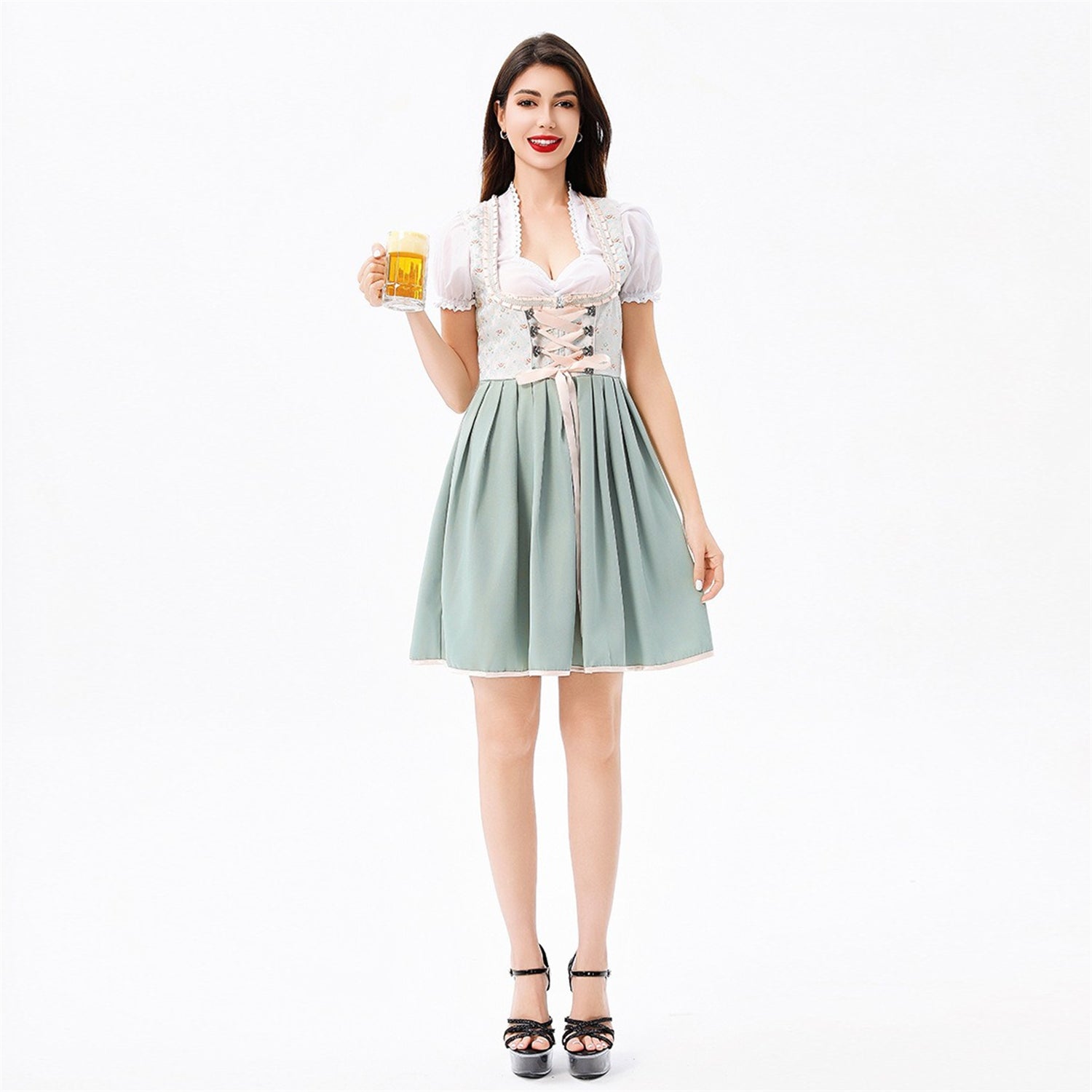 Grünes Oktoberfest Dirndl mit Bluse und Spitzen-Schürze