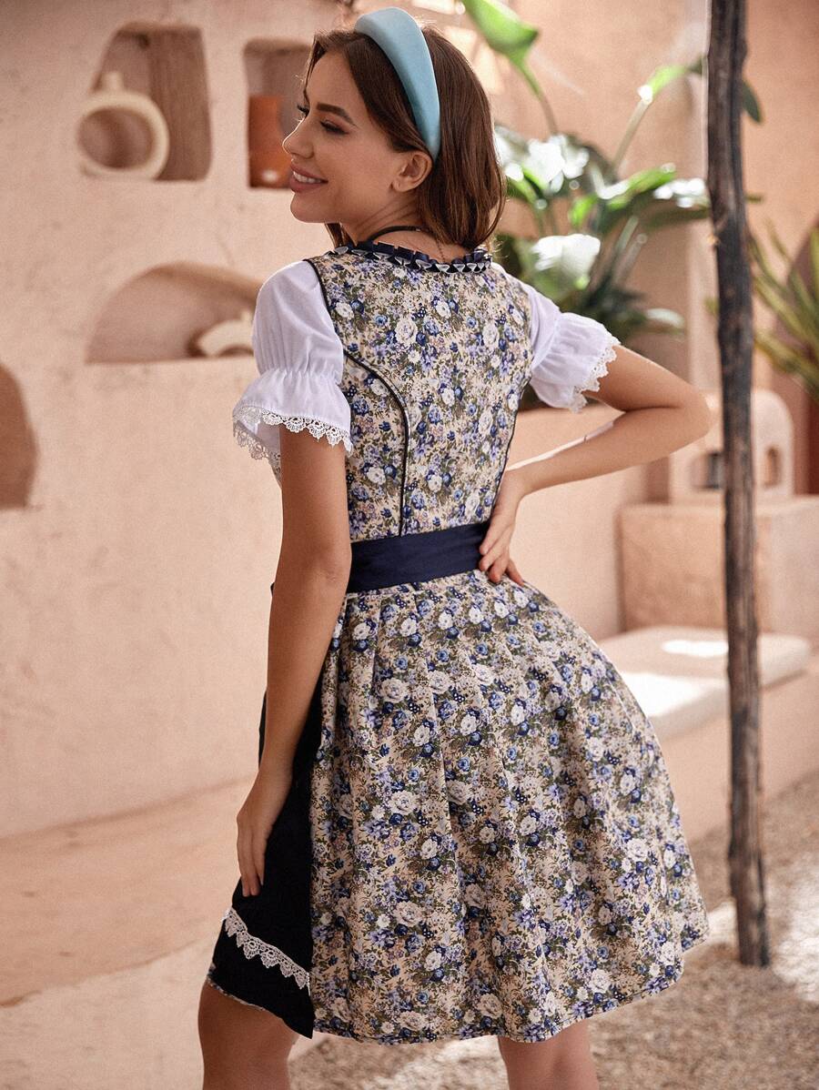 Damen Oktoberfest Dirndl mit Blumendesign