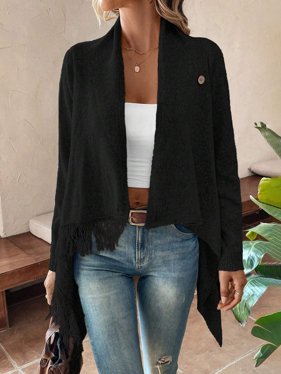 Erva | Strickjacke mit Fransen und Knöpfen