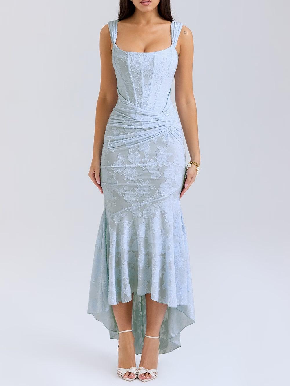 Charleigh | blaues Kleid mit floralem Glockenblumen-Design