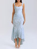 Charleigh | blaues Kleid mit floralem Glockenblumen-Design