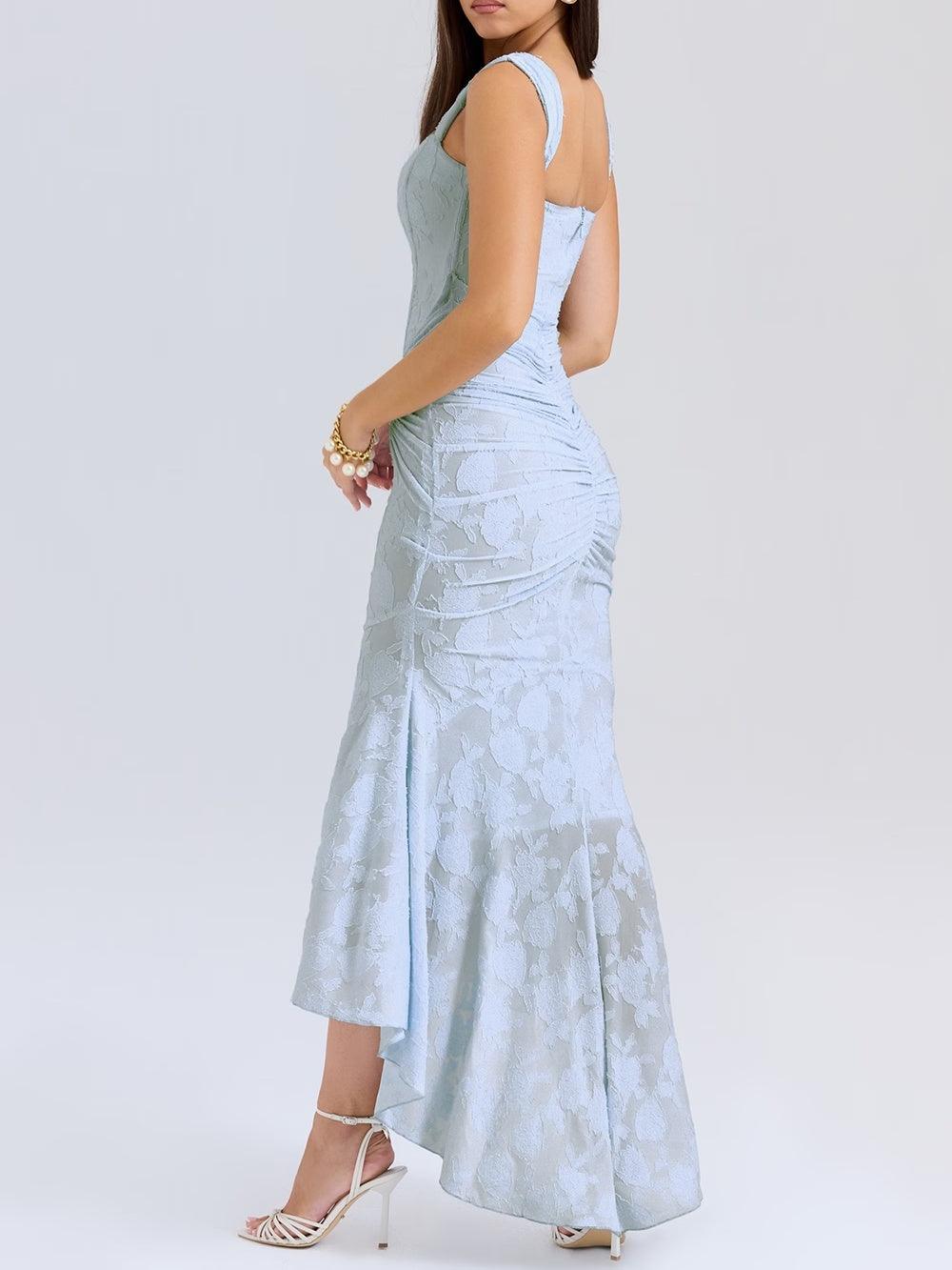 Charleigh | blaues Kleid mit floralem Glockenblumen-Design