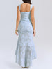 Charleigh | blaues Kleid mit floralem Glockenblumen-Design