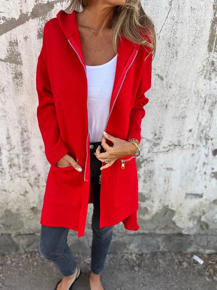 Ida | Rundhals-Reißverschluss Langarm Freizeitjacke - Rot / S