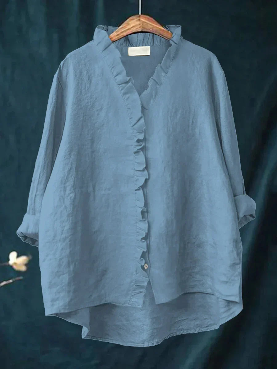 Zanel | Lose Bluse mit V-Ausschnitt und Rüsche