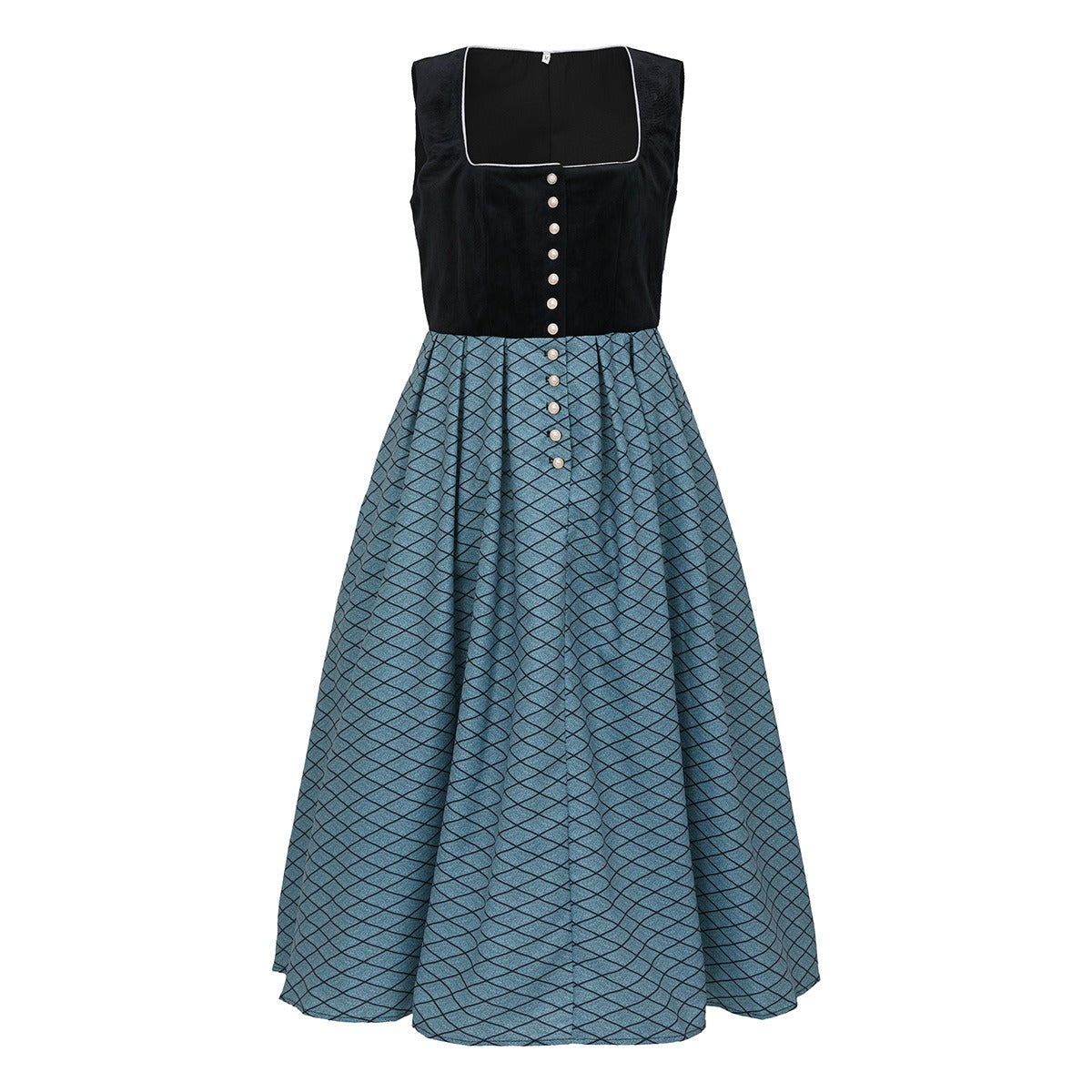 Oktoberfest Damen Dirndl Kleid in Schwarz und Silber mit Schürze