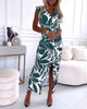Lenna | Elegantes schmal geschnittenes Kleid mit Blätterfalten und Schlitz