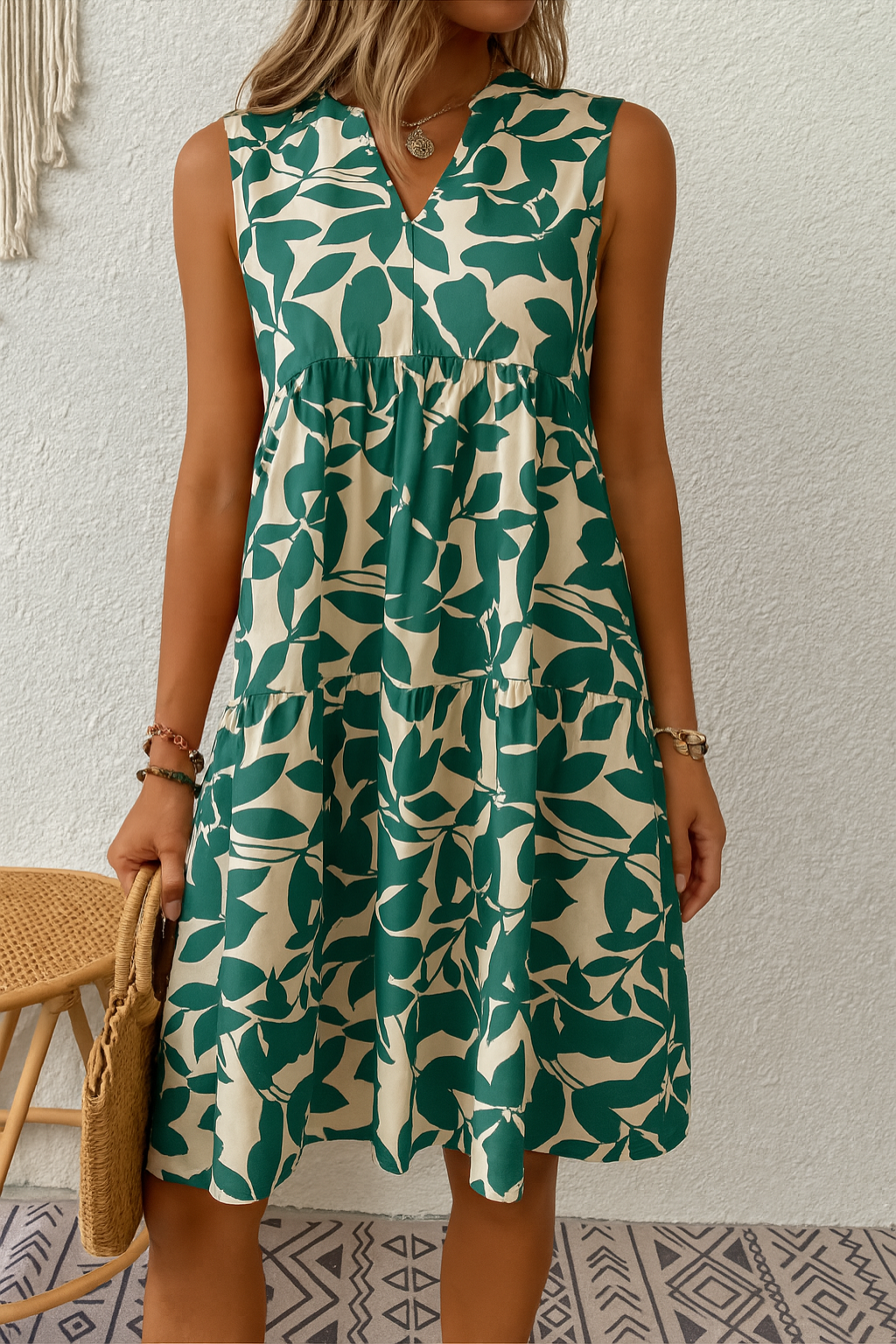 Myre | Gestuftes Kleid mit Blätterdruck