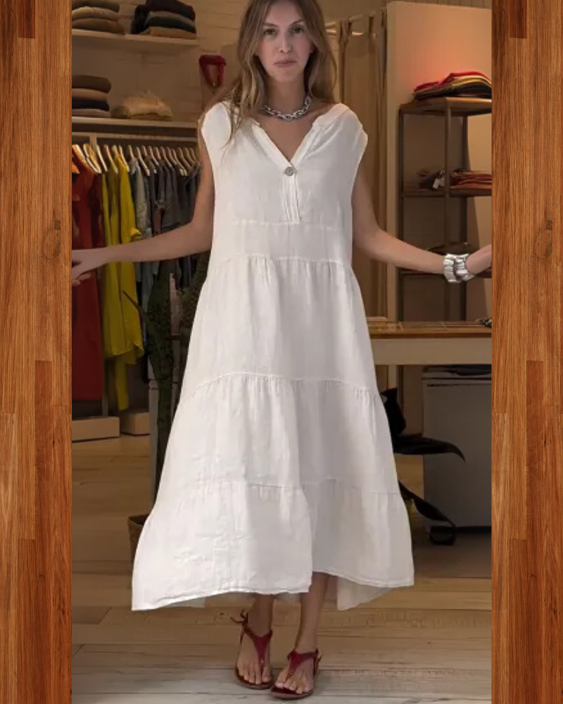Aromea | Locker geschnittenes ärmelloses Kleid mit Knopfleiste