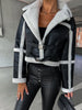 Marcelline™ – Elegante Lederjacke mit Plüschbesatz - Jackets - Schwarz Ecru / S