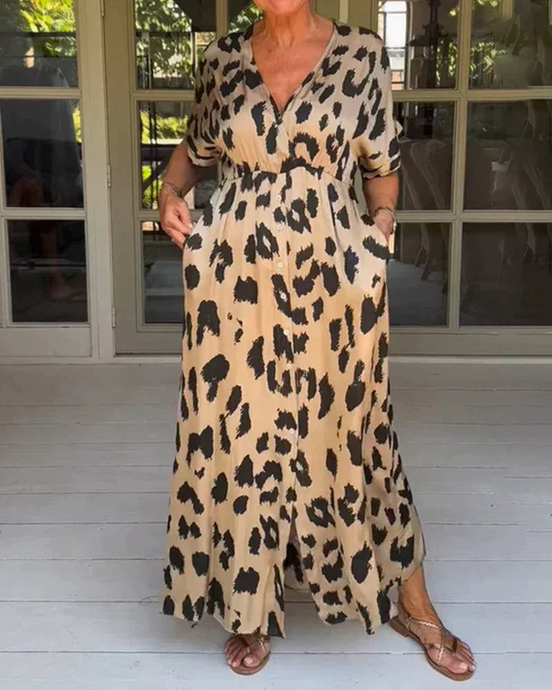 Katyah | Schickes Maxikleid mit wildem Leopardenmuster
