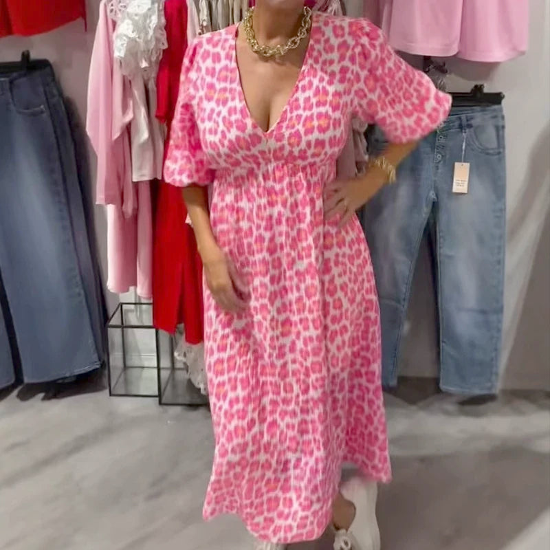 Annie | Kleid mit V-Ausschnitt und Print