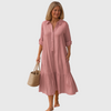 Valeria | stilvolles Kleid mit Kragen und fließendem, gestreiftem Design