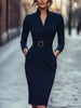 Wynter | Elegantes schwarzes Kleid, tailliert & mit Gürtel