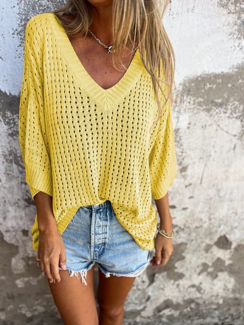 Patrice | Lässiges Strickoberteil mit V-Ausschnitt und hohlem Muster