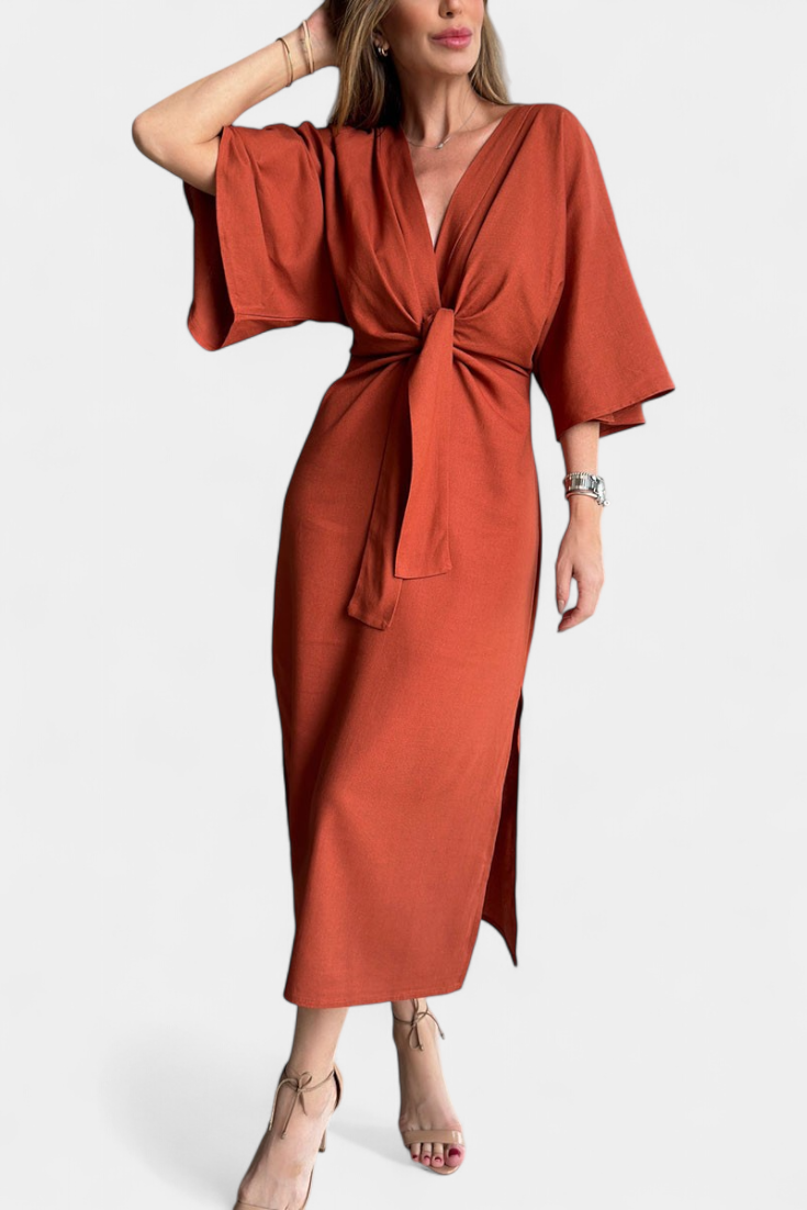 Ayla | lässiges Freizeitkleid, V-Ausschnitt und Knopfleiste.