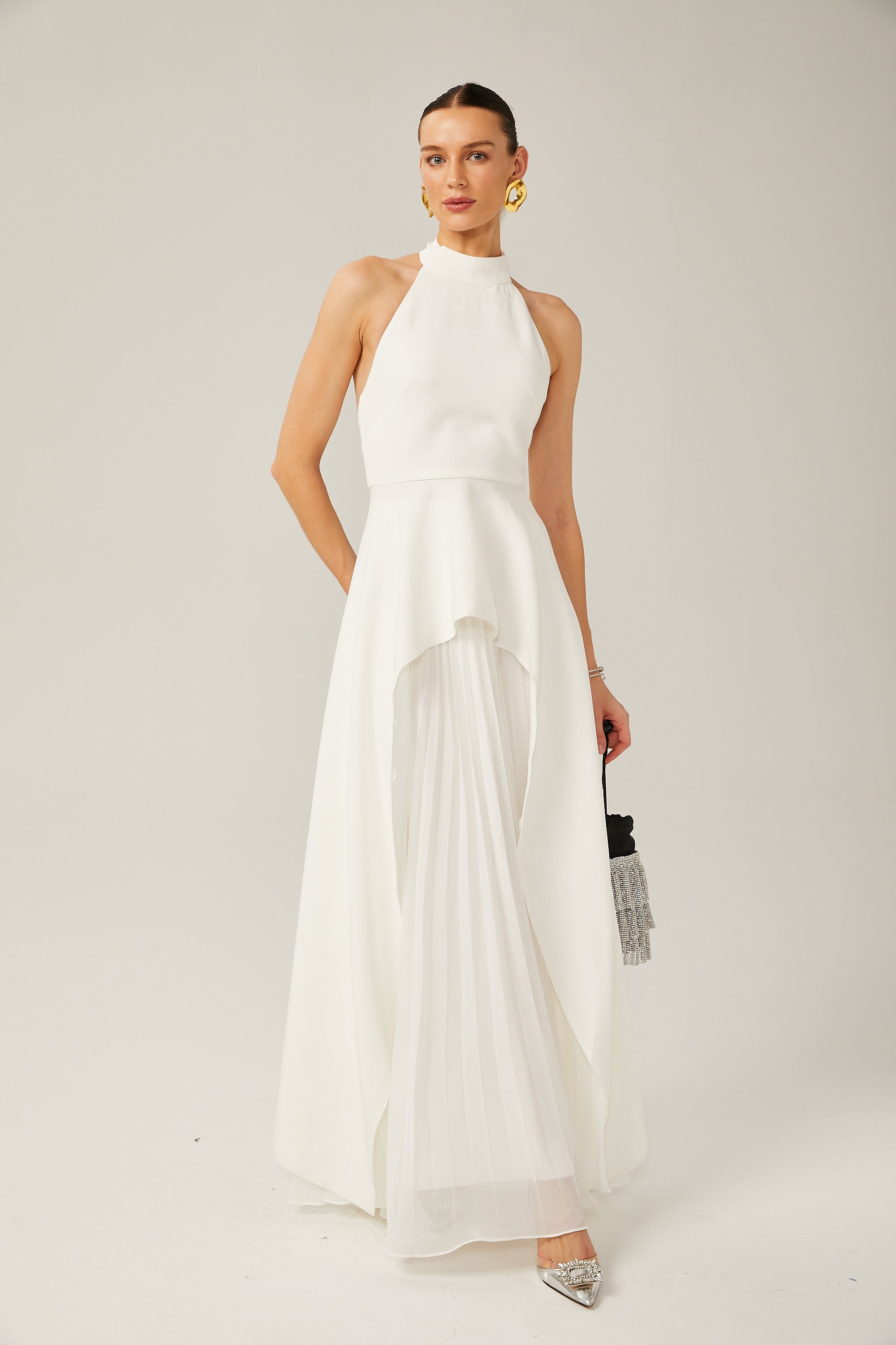 Reya | feminines langes Kleid mit Neckholder-Ausschnitt