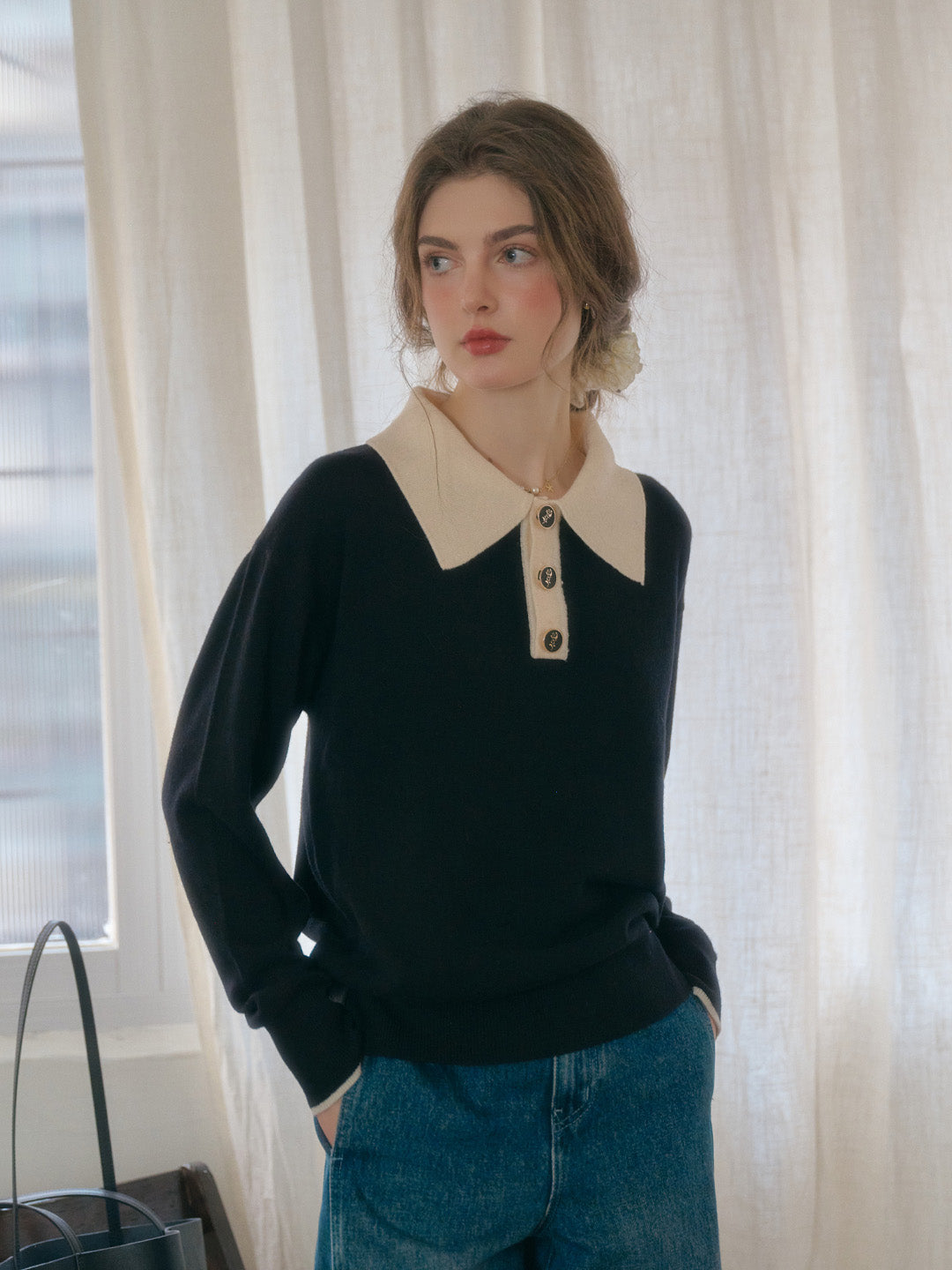 Pelina | Zeitloser Strickpullover mit elegantem Polo-Kragen